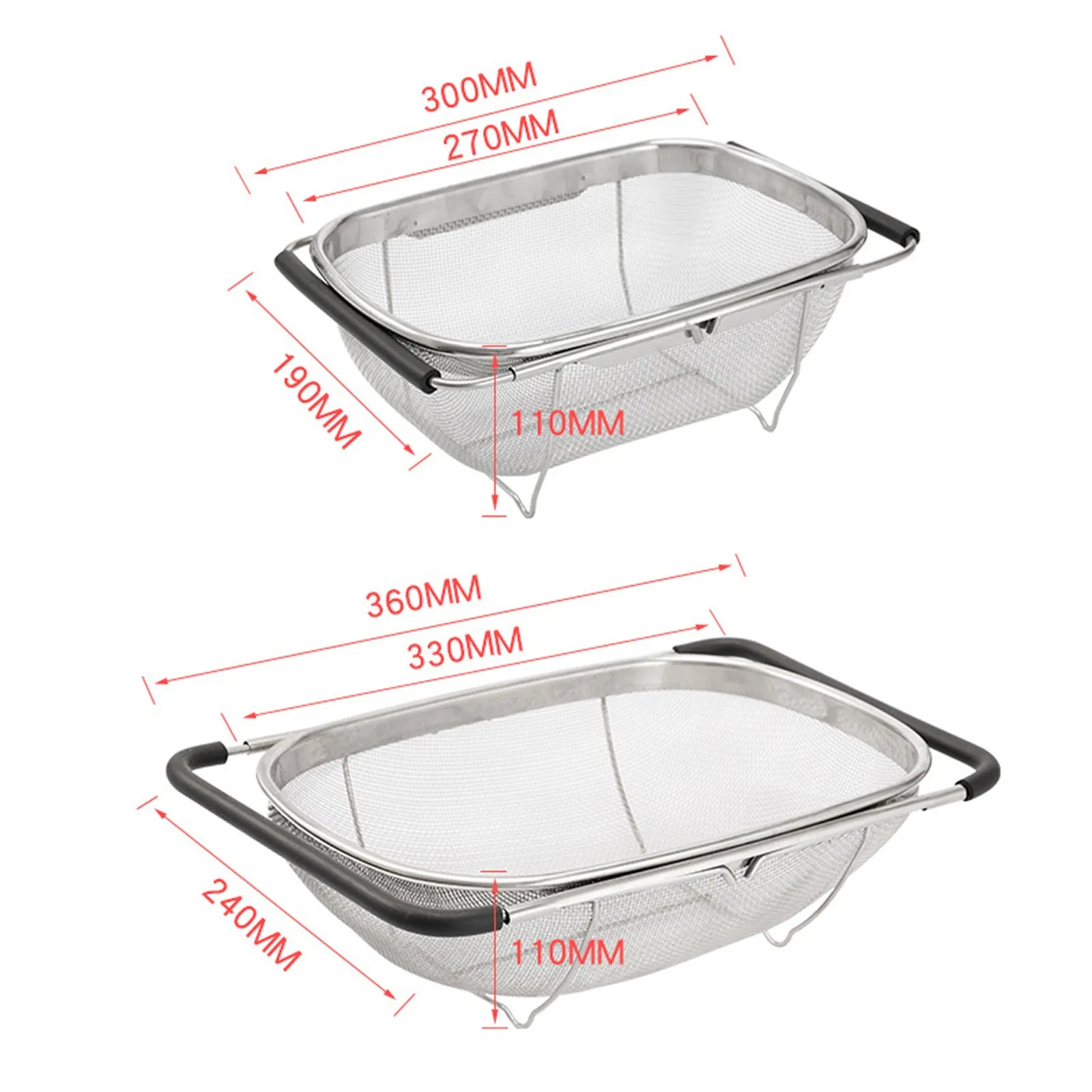 Multifunctional rice washing drain basket oval stainless steel vegetable washing filter retractable border drain net