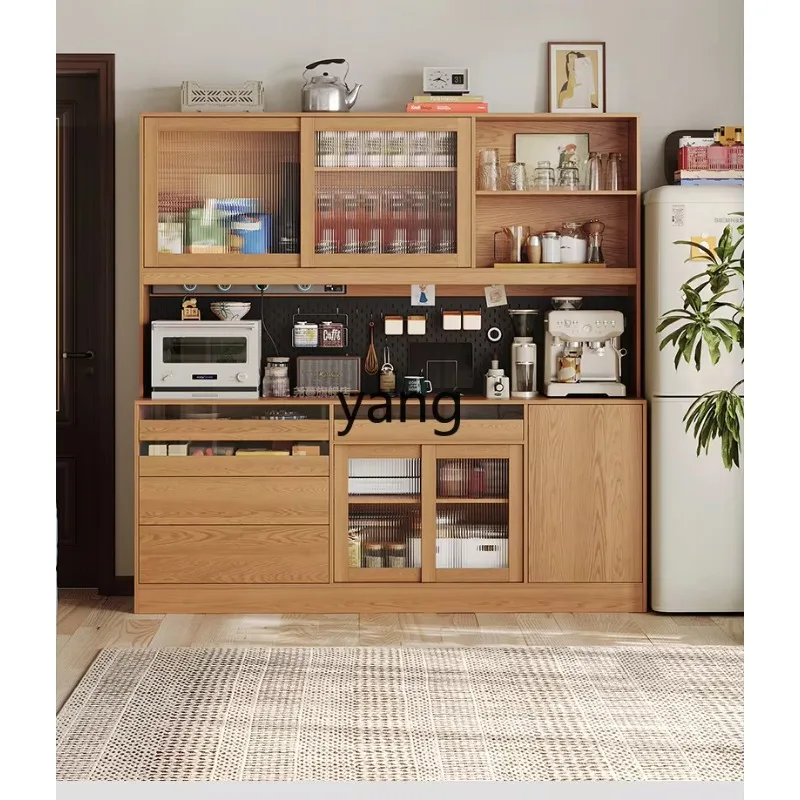LH log style dining side cabinet integrated against the wall, home guest restaurant storage multi-functional locker