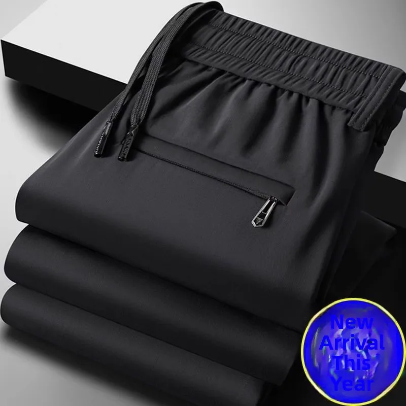 New 2025 Men's Ice Silk Sports Casual Pants Thin Loose Long Trousers for Work Summer Breathable Comfortable Straight Leg Pants