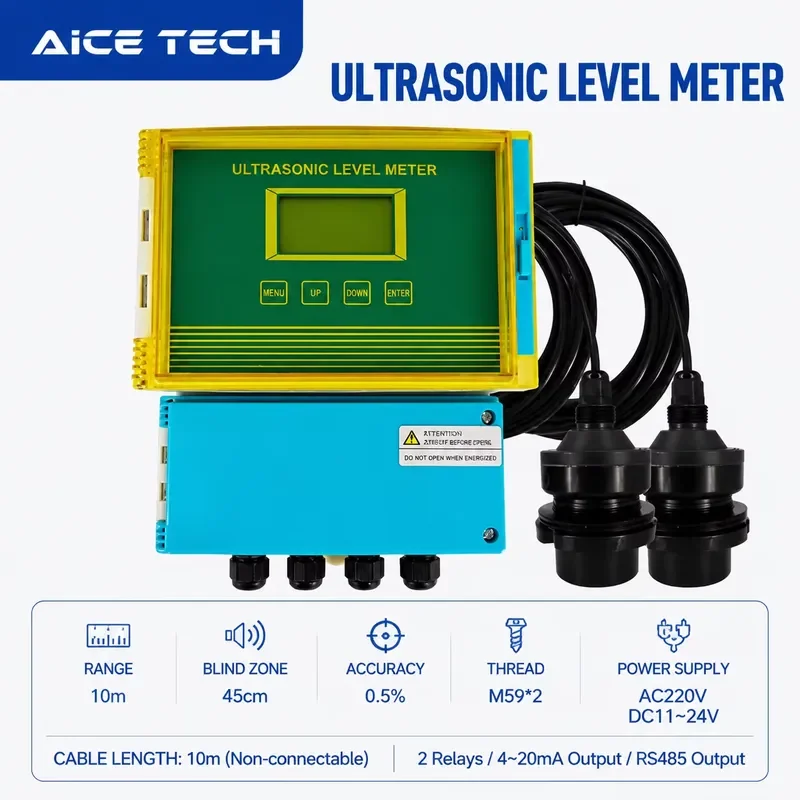 for AICE TECH Split-type Ultrasonic Level Difference Meter 10m Range RS485 4-20mA for Trash Rack Monitoring