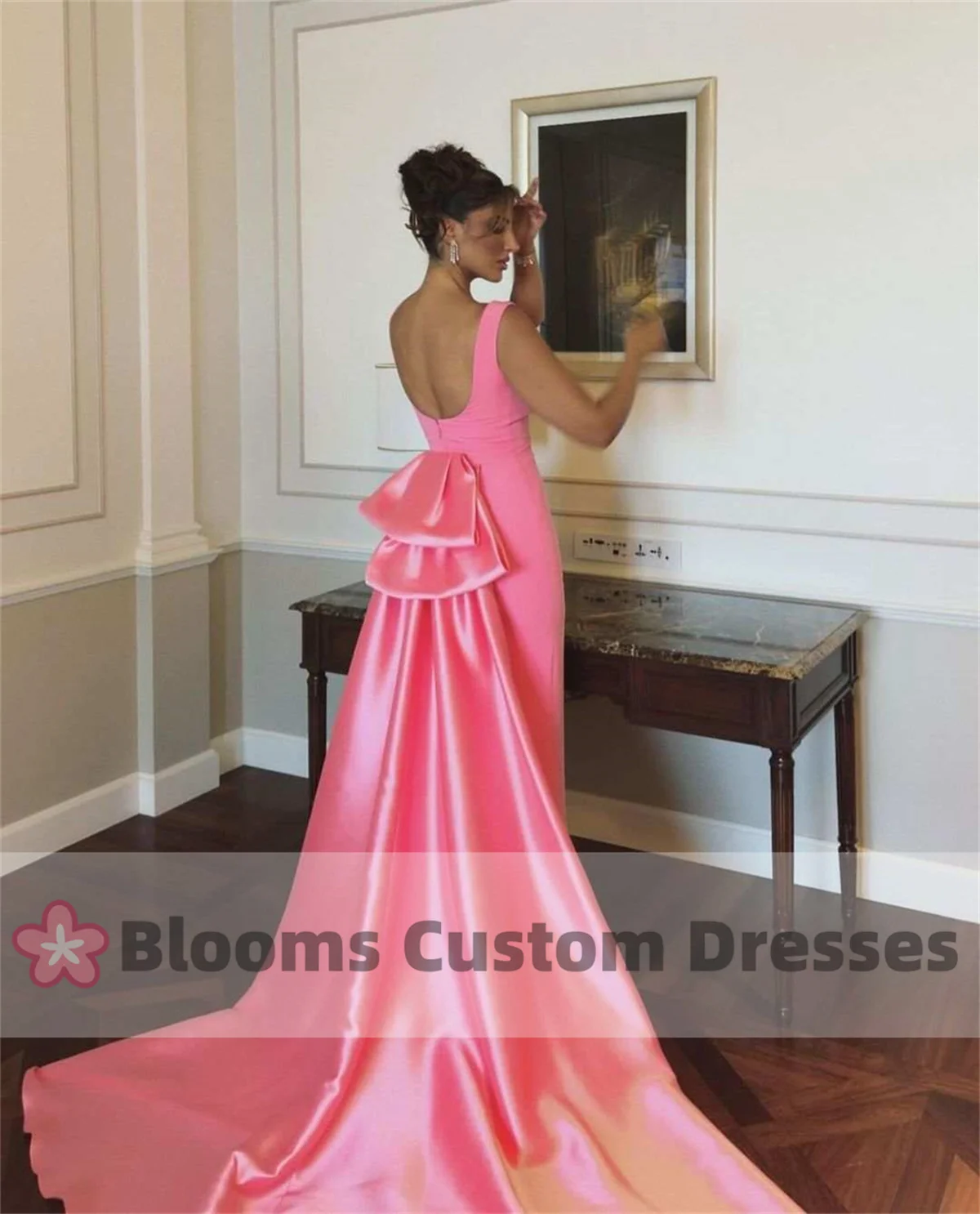 Blooms Customized Beaded Butterfly Crepe Luxury Evening Dress Sleeveless Prom Dress Backless Back Train Formal Party Gown