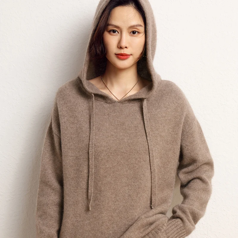 High-end 2022 Autumn/Winter Women\'s 100% Pure Cashmere Sweater Knitted Hooded Jumper Coat Lady\'s Thicken Pullovers Warm Tops