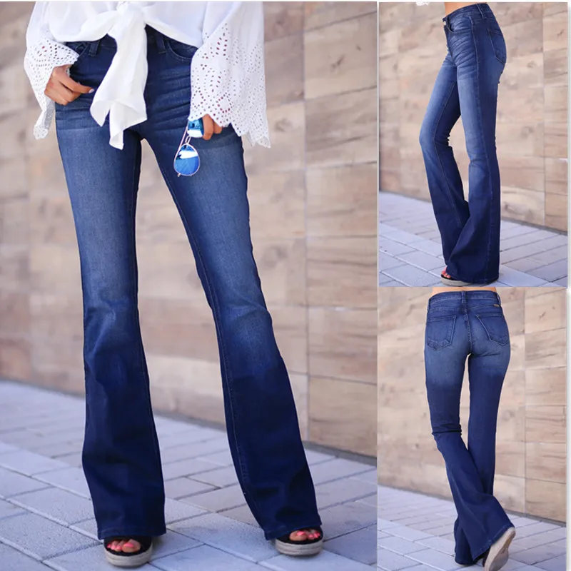 Autumn and Winter New Fashion Casual Solid Color Slimming Flared Jeans Denim Trousers Ladies Jeans Women's Clothing