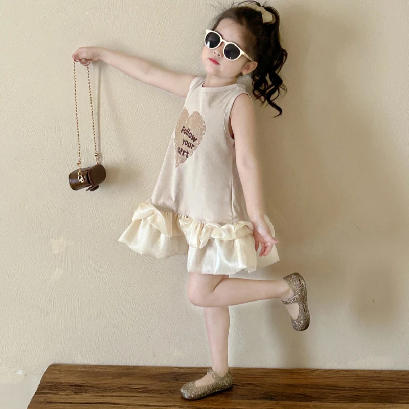 Girls' Sleeveless Dress Summer New Girls' Moonlight Gauze Sundress Children's Patchwork Princess Dress