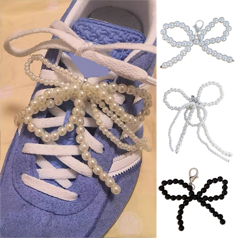 Hot Popular Bead Bowknot Charm Shoe Buckle Decoration Accessories DIY Earring Keychain Bag Pendant Bow Shoelace Chain Decoration