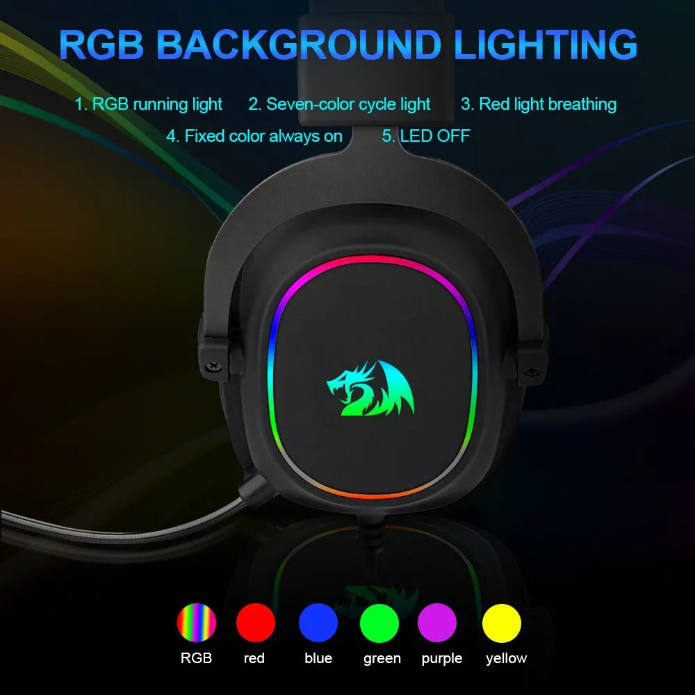 REDRAGON ZEUS X H510 RGB Gaming USB Headphone Noise Cancelling, 7.1 Surround Compute Headset auricolari microfono per PC PS4