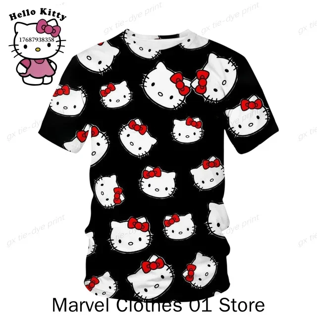 

Новинка 2024, Kawaii, футболка Hello Kitty, детская мультяшная футболка с коротким рукавом, Детская летняя одежда для мальчиков и девочек Sanrio, топы, футболки, Лидер продаж