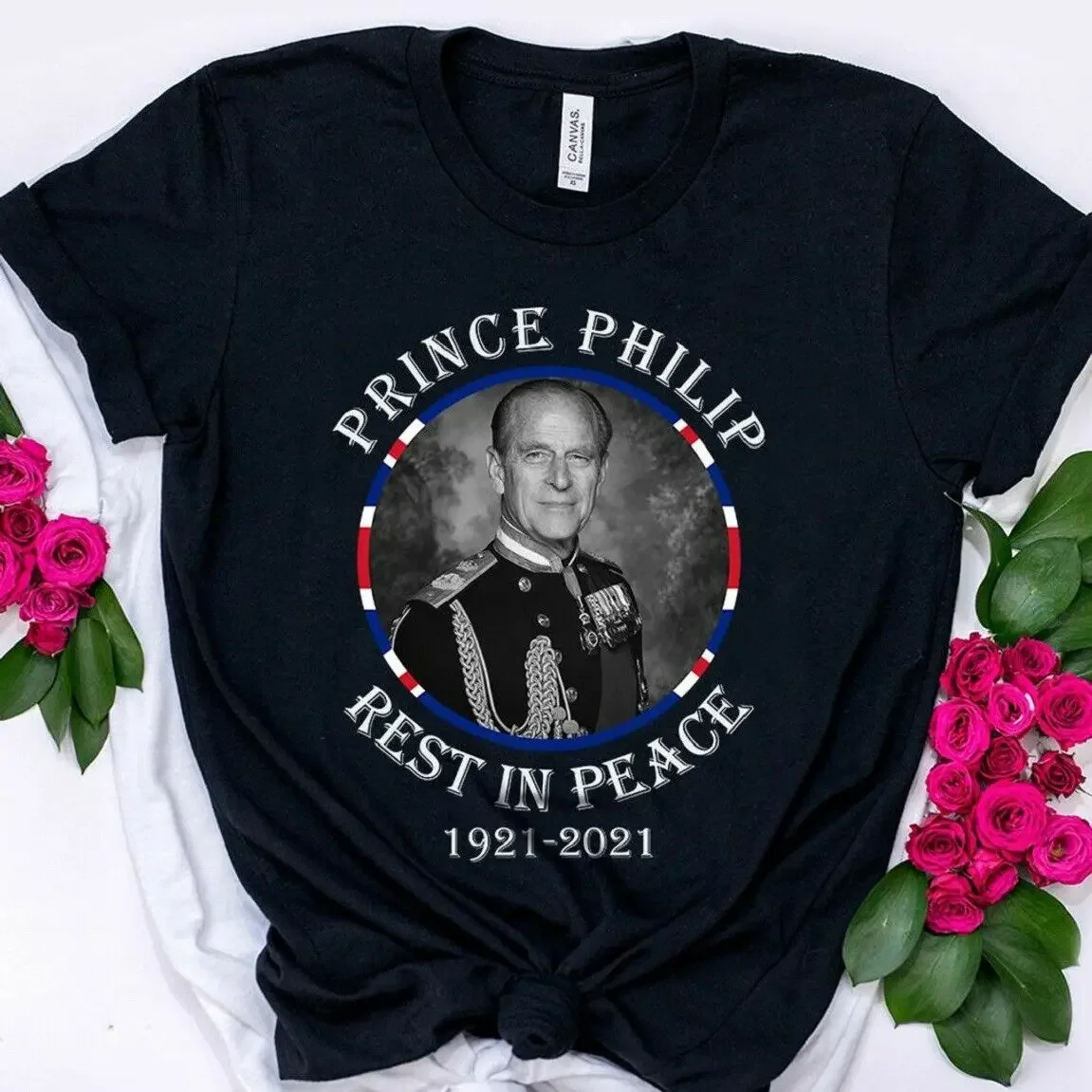 Prince Philip Rest In Peace T-Shirt | 1921 - 2021 Uk Flag T-Shirt - Black