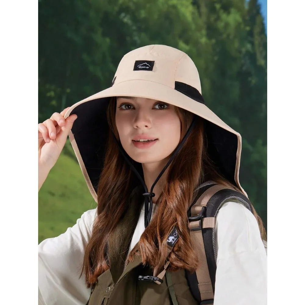 

1pc Women's Spring/Summer Outdoor Wide Brim Sun Hat, Korean Fashion Poncho Style With Hole For Ponytail