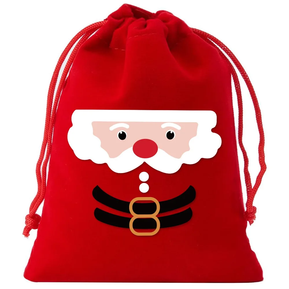 5pcs Christmas Velvet Gift Bag Santa Claus Snowman Reindeer Xmas Tree Candy Bag Kids Noel Gift Merry Christmas Happy New Year