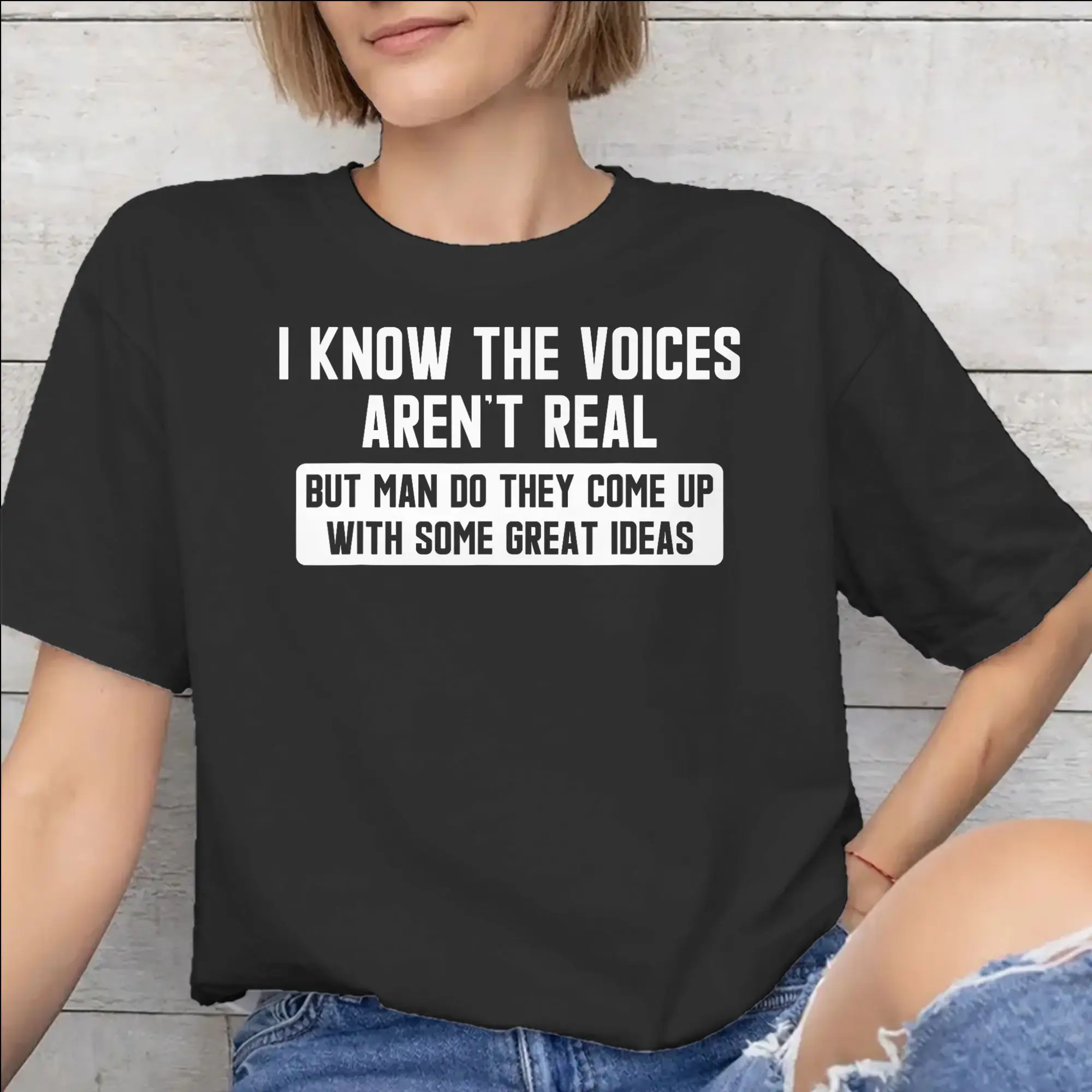 Men Women Graphic Printing I KNOW THE VOICES AREN'T REAL  Tee T Shirt Pure Cotton  T-shirts Clothing
