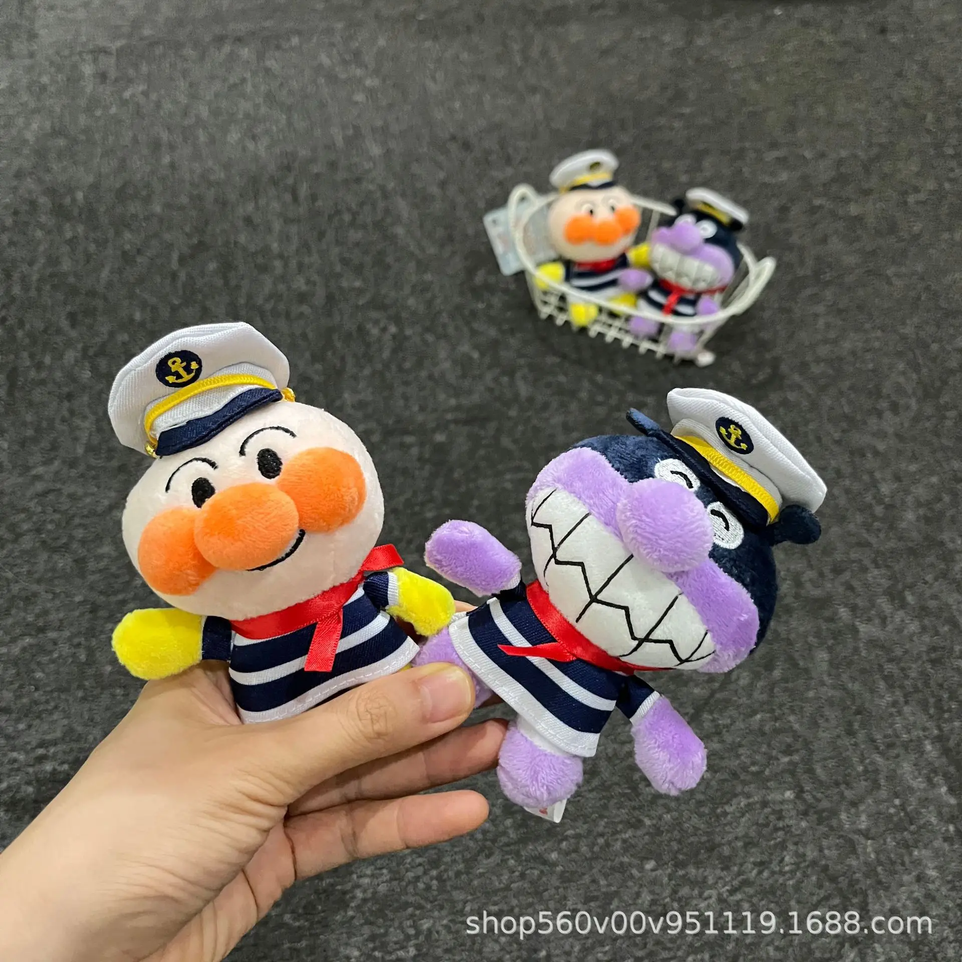 Japanese Cartoon Anpanman Baikinman Navy Sailor Costume Plush Keychain Doll Couples Hang Decorative Toys As Graduation Gifts