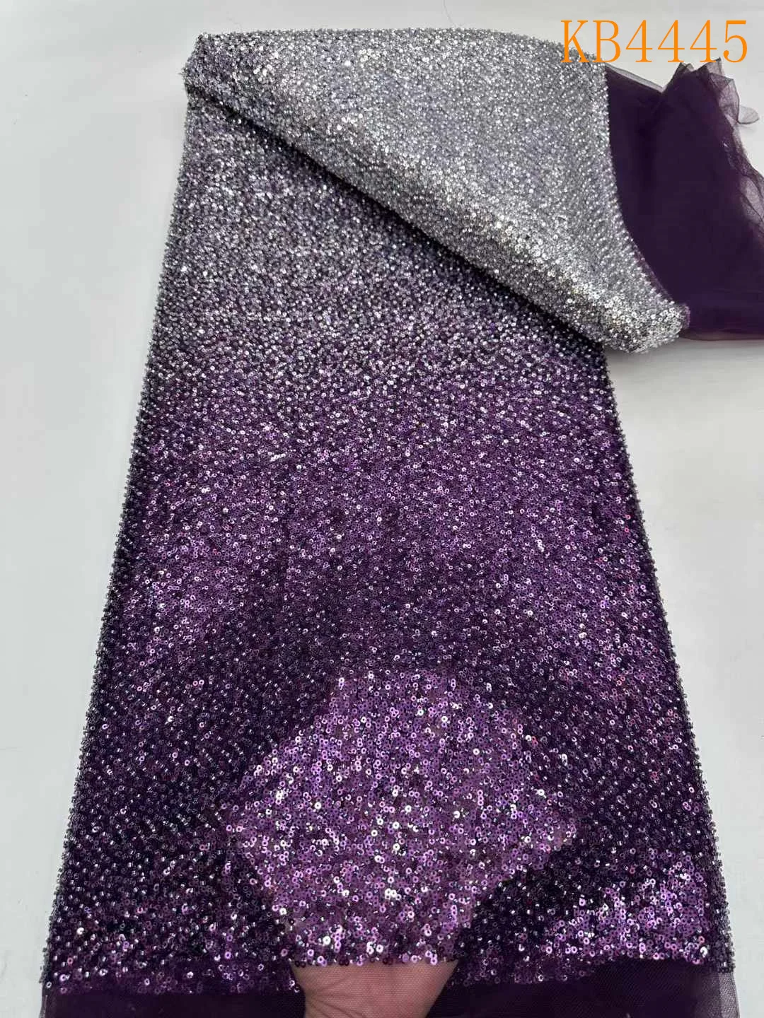 

Purple Fabric Sequins Beaded Lace Fabric African Lace Fabric 2025 High Quality 5 Yard Blue Beaded Lace Fabrics For Sewing KB4445