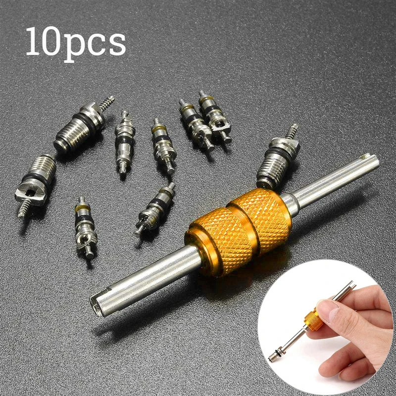 9Pcs R134a Automotive Air Conditioning Valve Core + 1Pcs Remover Tool For A/C System Mall/Big Air Conditioning Valve Core Tool