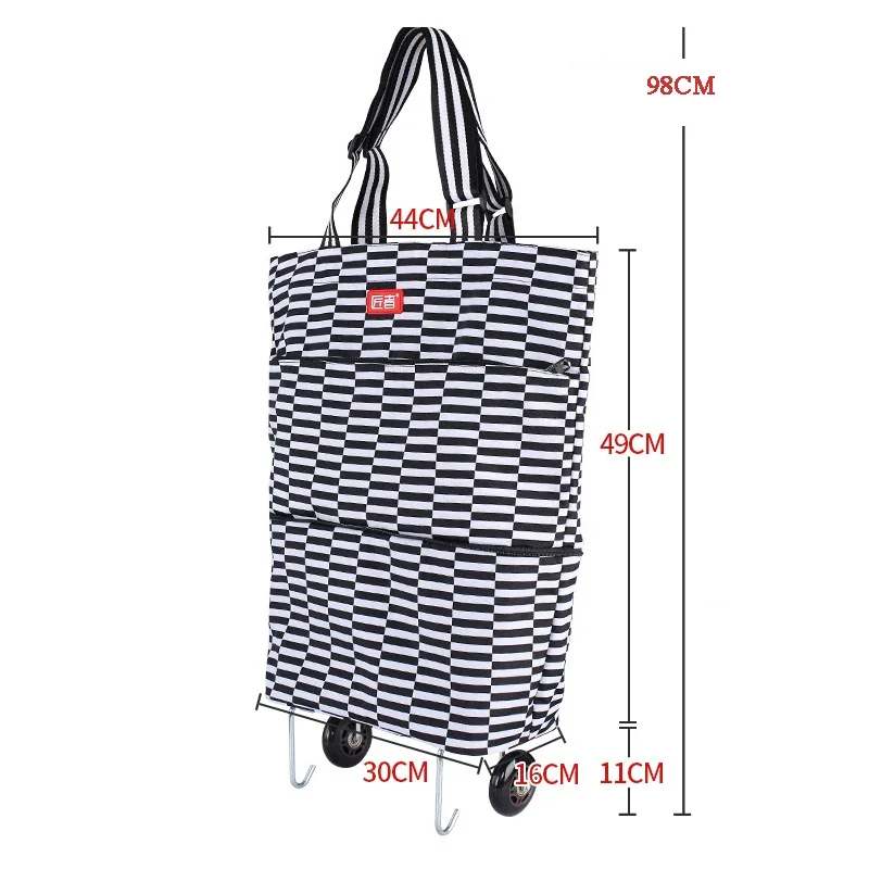 Portable Folding Shopping Cart with Retractable PU Wheels Large Capacity Waterproof Trolley Storage Bag Outdoor Weekend Bag