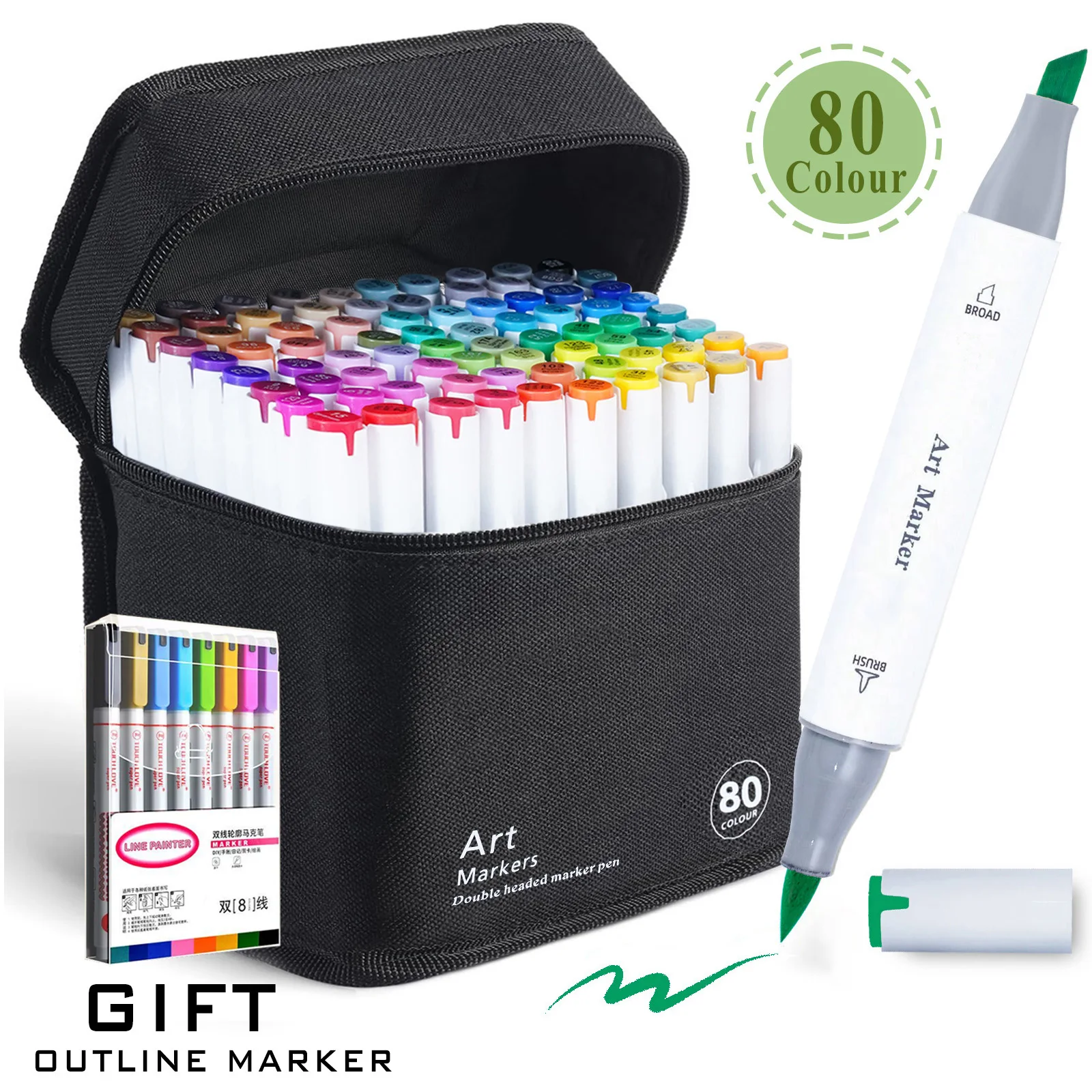 48/60/80/120 kleuren Dual Tip Brush & Beitel Permanente Art Marker Pennen met Basis & Omtrek Markers Tekenbenodigdheden Kit-Hervulbaar