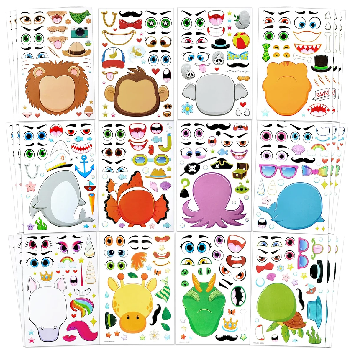 Make a face Stickers for Kids Make Your Own Animal Mix and Match Sticker Sheets with Safaris Sea and Fantasy Animals Kids Crafts