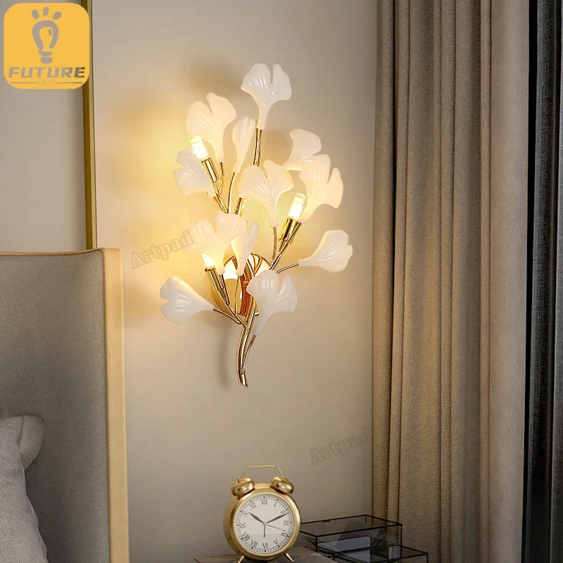 Nordic Gold Wall Light for Hotel TV Background Decor Lamp Modern Kitchen Island Lusters Bedside Wall Sconce Bedroom Lighting