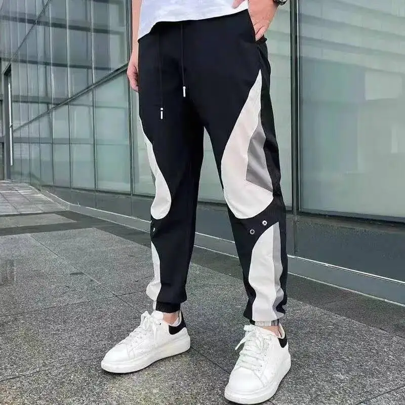 

Новые летние тонкие мужские повседневные брюки с цветными блоками, модные универсальные эластичные брюки