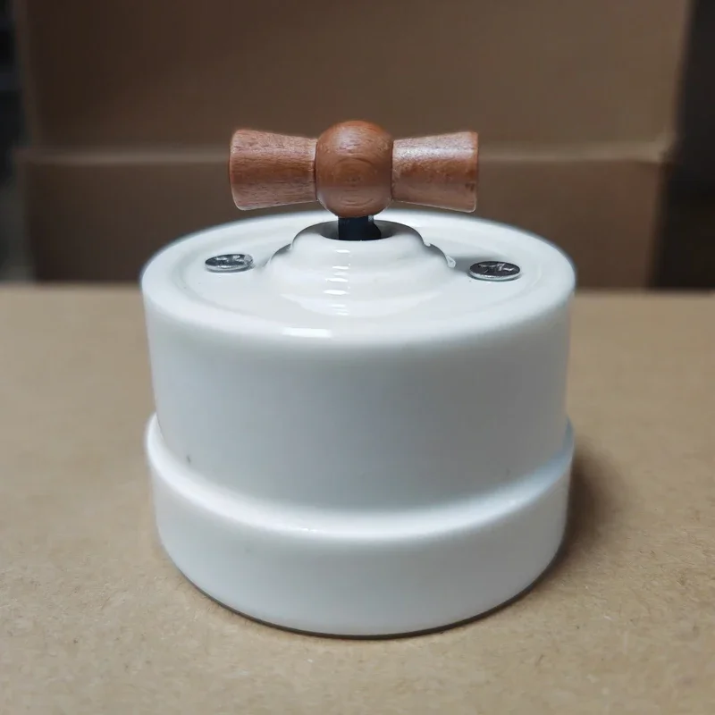 High-quality White Ceramic Rotary Switch EU Socket Retro Wall Surface Installation Knob Switch