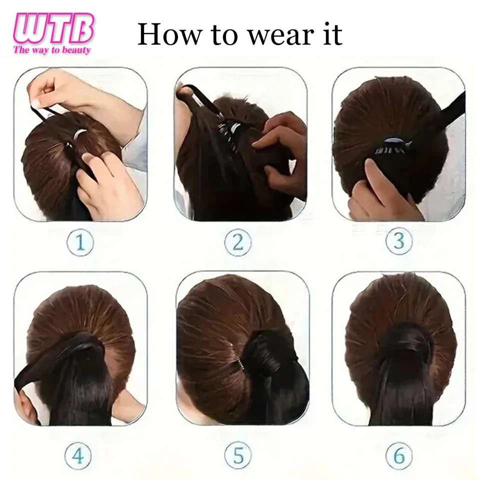 Imagen 6: Extensiones de cabello sintético con cola de caballo, extensiones de peluca larga y recta con banda elástica, cola de caballo trenzada DIY versátil para mujer