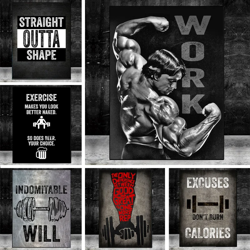 Arnold Walker Arnold Schwarzenegger works hard Inspirational phrase Poster Mural Living room Bedroom Gym Decorative Canvas