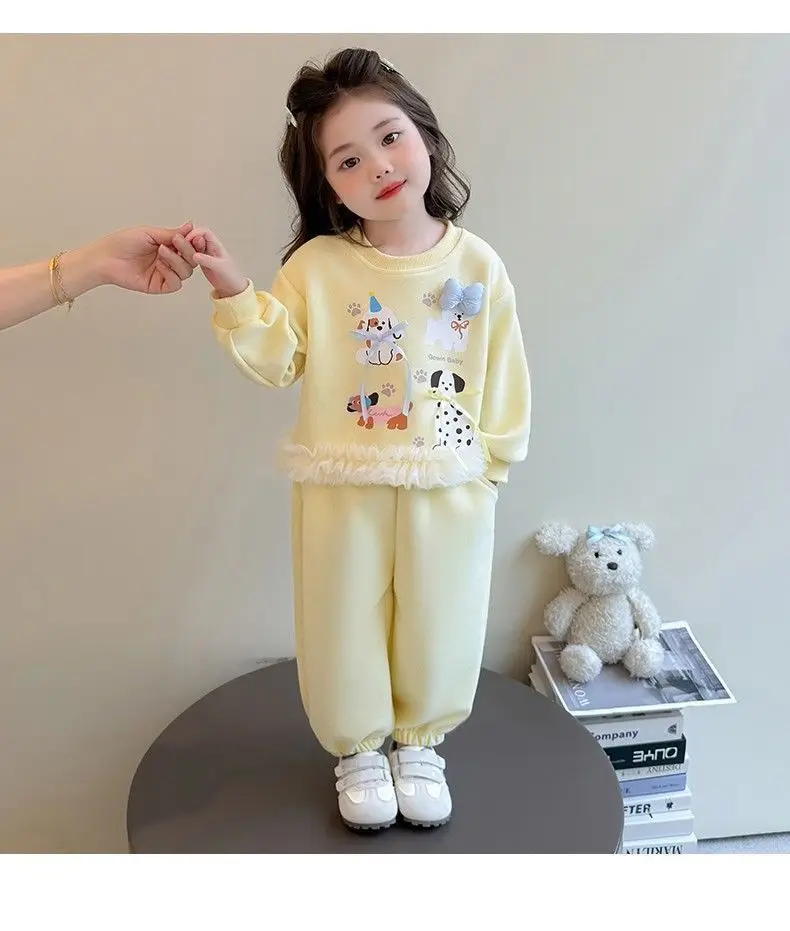 Neue Herbst-Babykleidungssets für Mädchen, niedliche Kinder-Sweatshirts mit Welpenmuster und Spitzenrüschen am Saum + Hosen, 2-teilige Freizeit-Outfits für Kinder, Prinzessinnen-Look – Detail 12