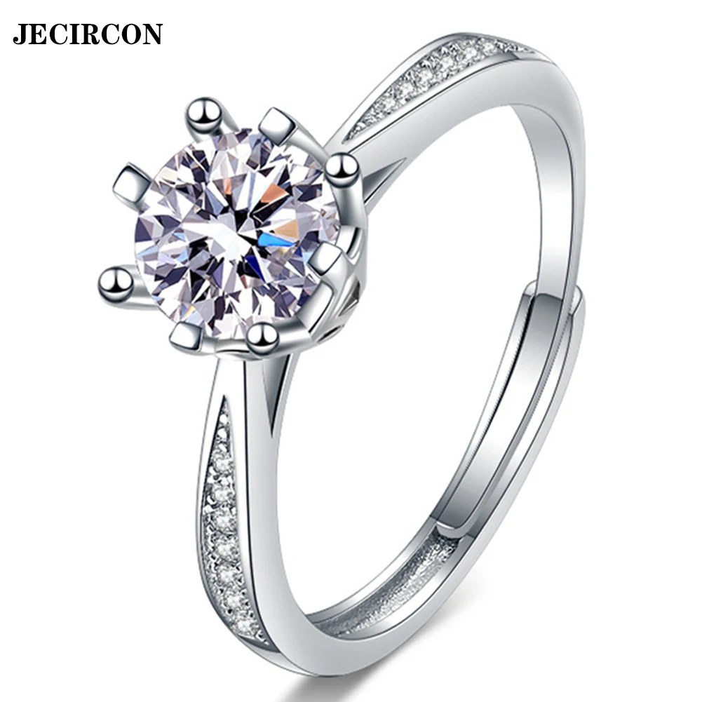 

JECIRCON 925 Sterling Silver D Color Moissanite Single Row Crown Ring for Women Classic 6 Claws 1ct Open Ring with Certificate