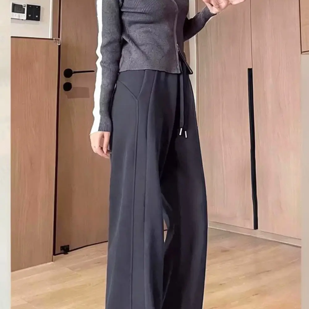 Women Grey Sweatpants High Waist Wide Leg Trousers Casual Korean Style Straight Loose Comfortable Spring Autumn Streetwear