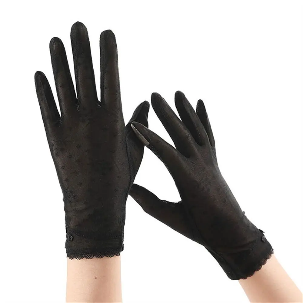 

Thin Lace Sunscreen Gloves Slip Resistant Solid Color Touch Screen Gloves Ice Silk Elastic Sun Protection Gloves Women Girls