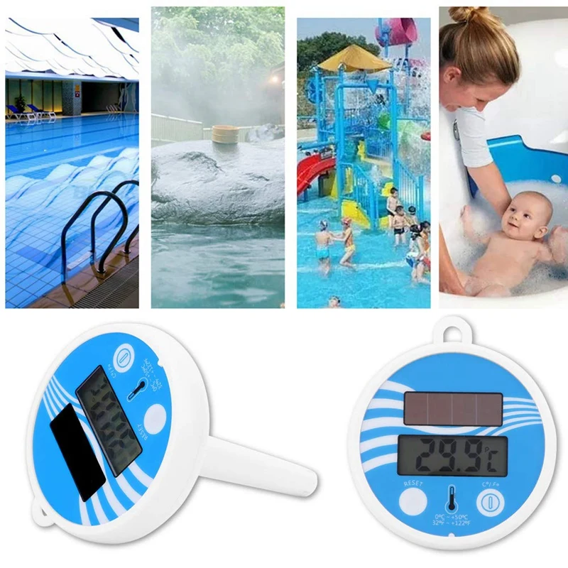 2 Piece Floating Digital Pool Thermometer Blue-White ABS For Outdoor & Indoor Swimming Hot Tub