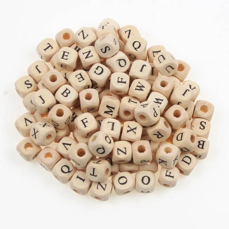 50pcs 10mm Natural 26 Letter Wooden Beads Alphabet Loose Spacer Square Beads for Jewelry Making Diy Kids Bracelet Accessories