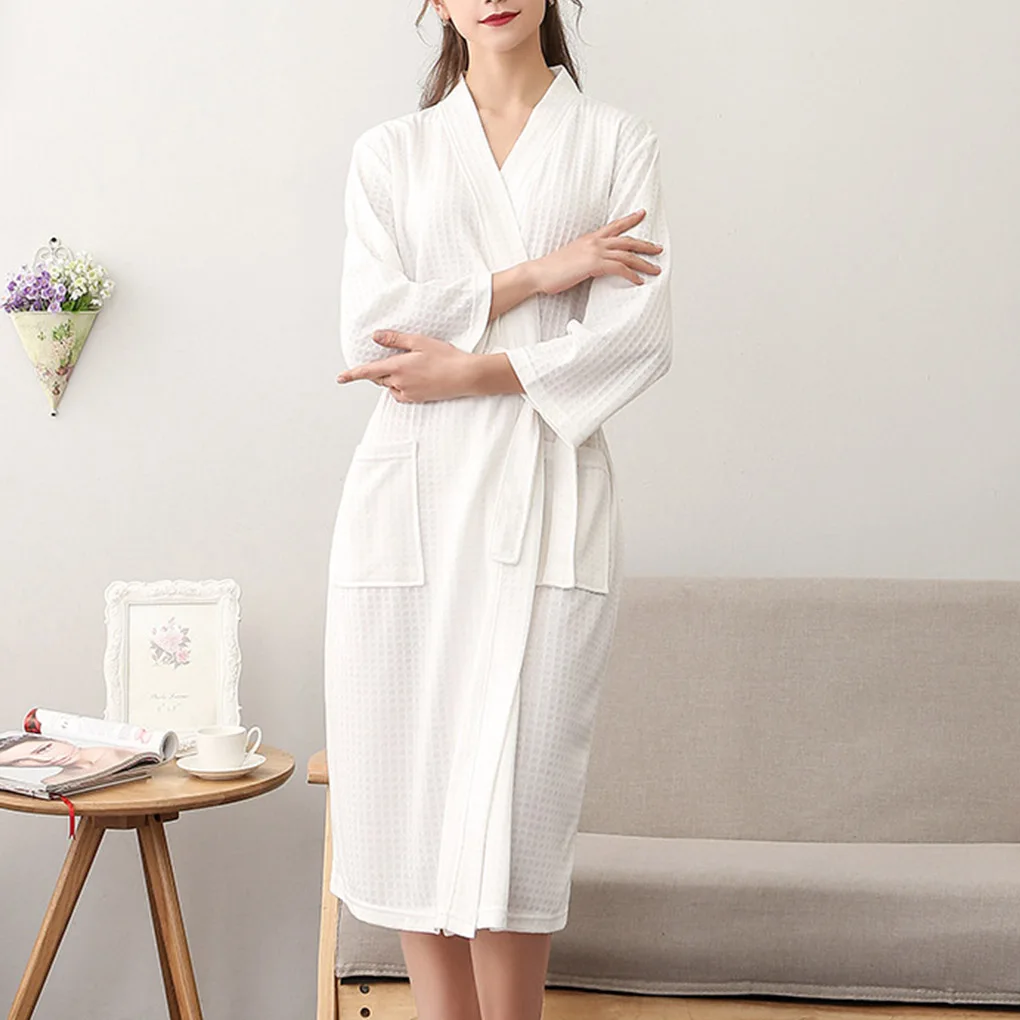 Women Summer Kimono Lovers Bride Sexy Waffle Nightgown Dressing Gown Wedding Peignoir Long Sleeve Suck Water Bathrobe