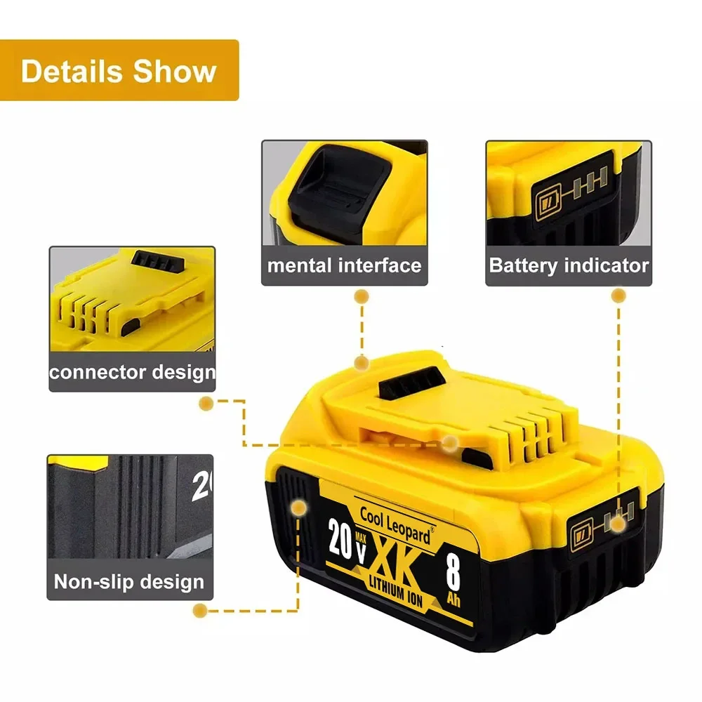 Imagem -05 - Bateria de Substituição Li-ion para Dewalt Electric Tool Bateria de Iões de Lítio Recarregável Dcb205 Dcb201 Dcb203 20v 8.0ah