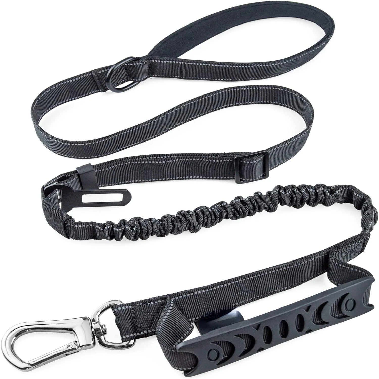 

High-Quality, Durable, Reliable Tactical Black Dog Leash with Integrated Secure Car Seat Belt Attachment for Large Dogs Up to xx