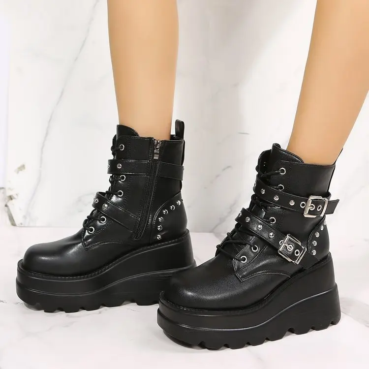 

Faionable Thi Bot Boots, женские осенне-зимние новые ботинки на наклонном каблуке, молодежные большие размеры на молнии Clo...