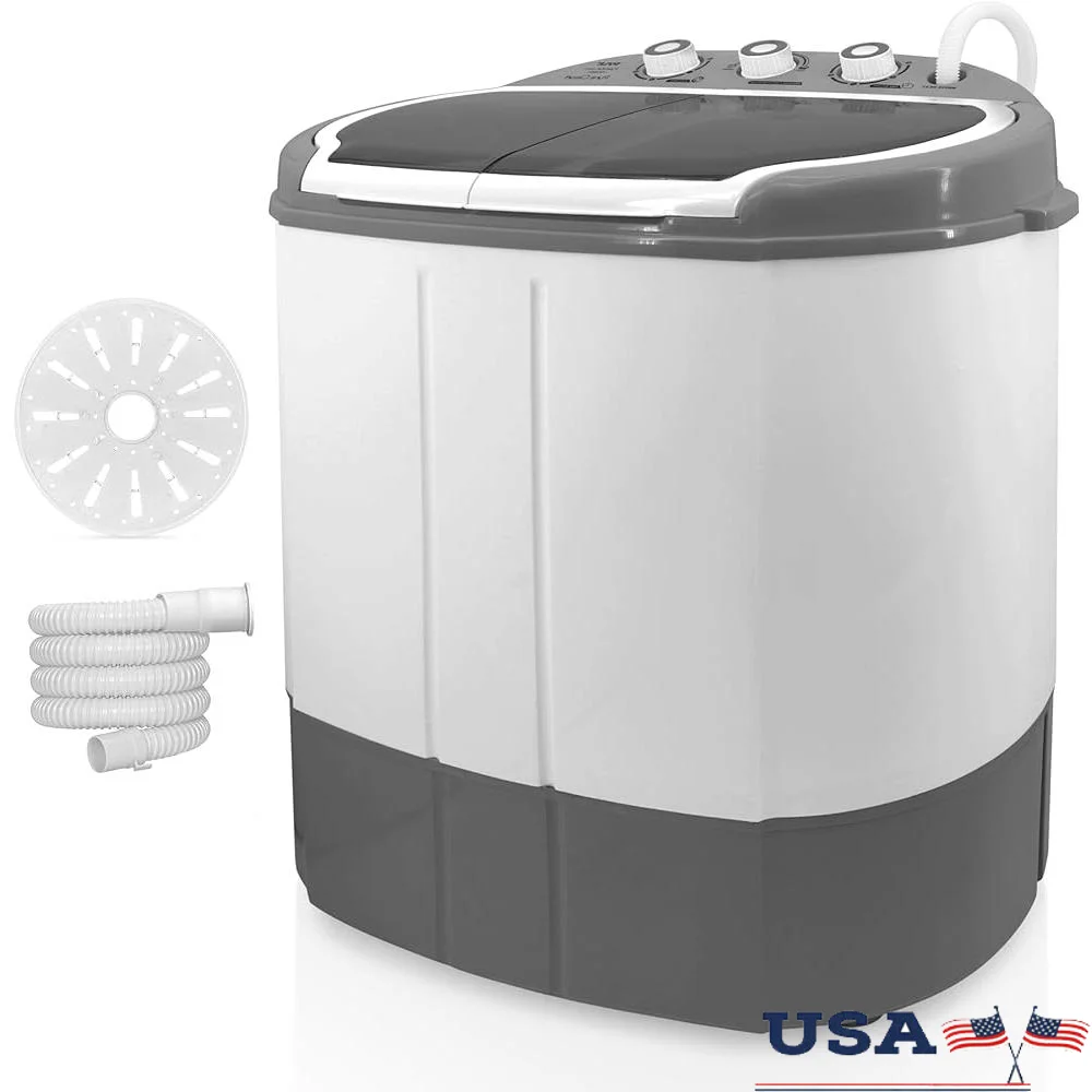 Compact 2 in 1 Home Washing Machine Twin Tubs Portable Mini Laundry 110V Spin Cycle with Drain Hose