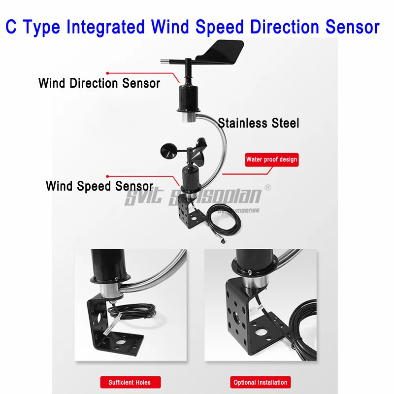 Trumsense STTWSWDI5025C C Shape Integrated Wind Speed and Wind Direction Sensor 5V Power 0 to 2.5V Output 0.2 m/s Starting Speed