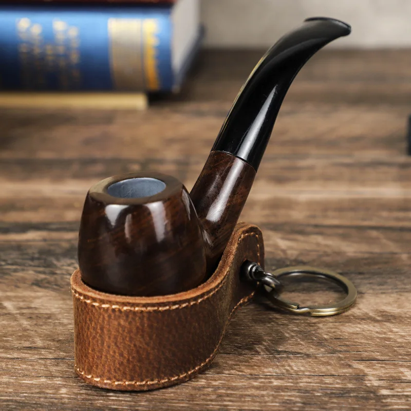 

Vintage Crazy Horse Leather Boat-shaped Pipe Tobacco Set Storage Bag Multifunctional Wrist Strap Travel Portable Leather Bag