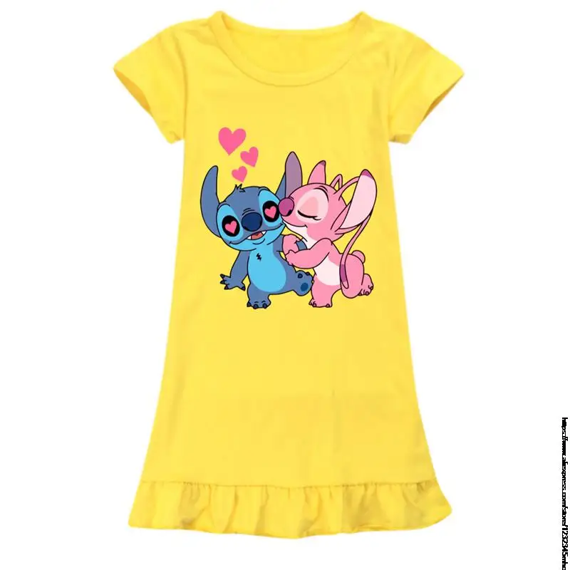 Disney Stitch Night Dress Cotton Chinese Dress Little Girl Toddler Baby Nightgown Night Wear for Kids Girl Pijamas Short Sleeve