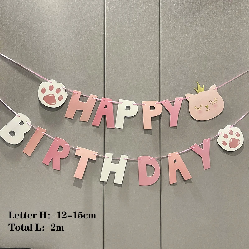 Rosa Krone Katze Folien-Zahlenballons Cartoon-Tier Wimpelkette Set Mädchen Happy Birthday Party Dekorationen Kinder Babyparty Geschenk – Detail 16