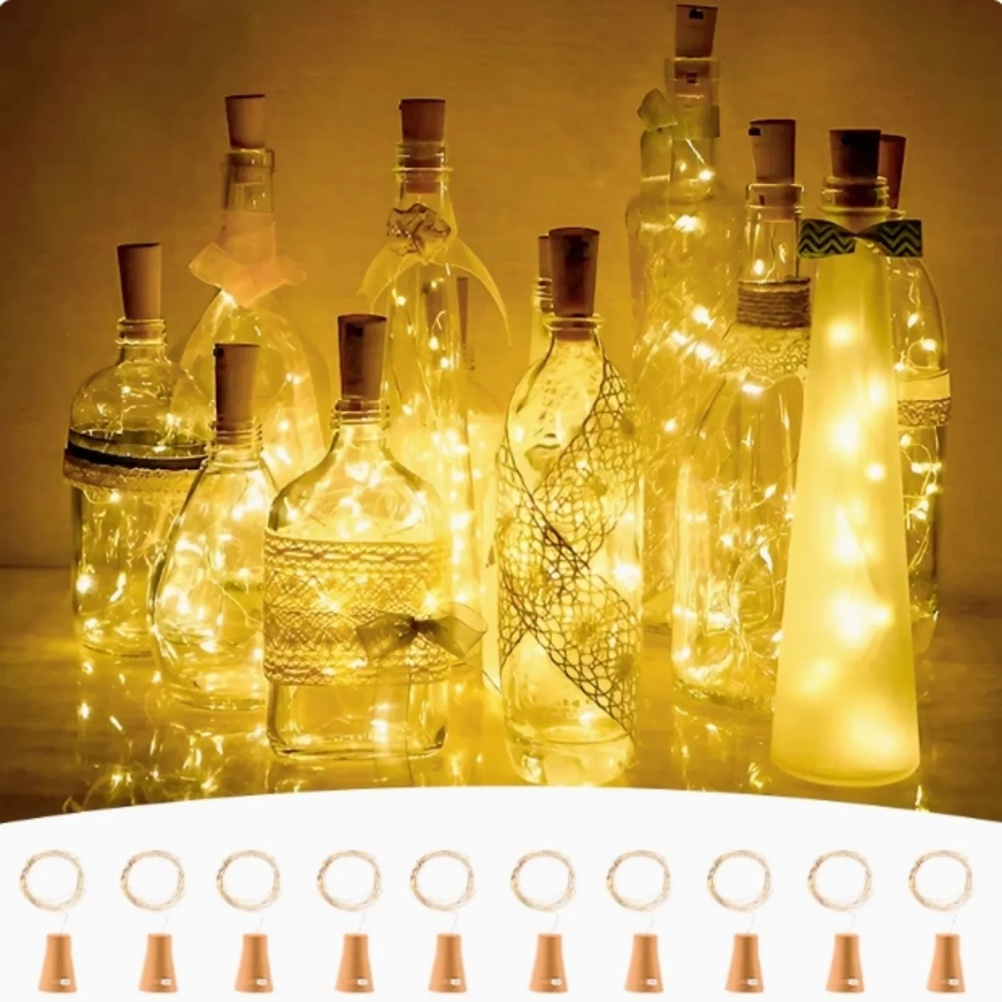 5PC/10PC  LED Bar Wine Bottle Cork String Lights 2M Fairy Copper Wire for Party Holiday Wedding Garden Decoration