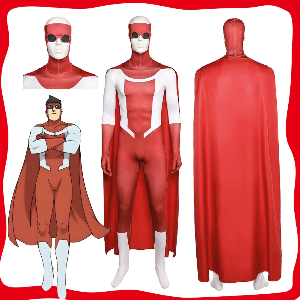 

Invincible Season 3 Mark Grayson Cosplay Men Fantasy Red Jumpsuit Cloak Mask Costume for Adult Outfits Halloween Carnival Suit