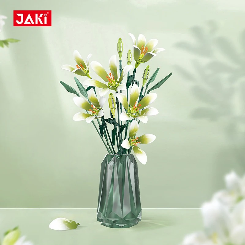 

JAKI simulation building block flower series, simulation white lily building block flower, girl's elegant room decoration gift