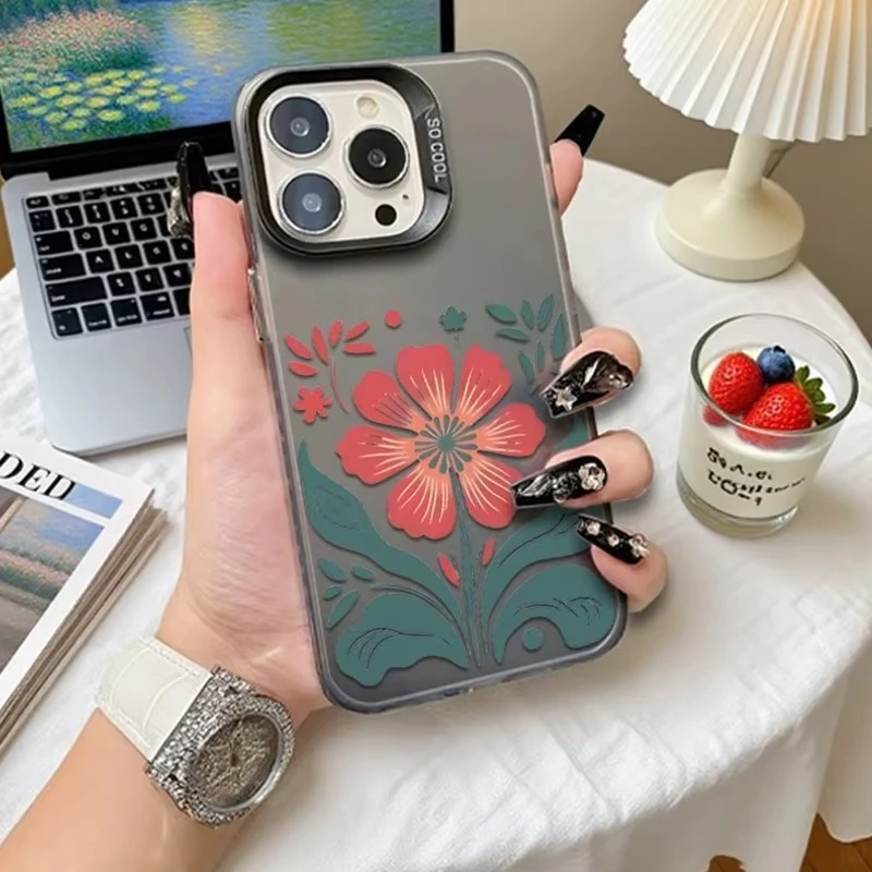 Простой чехол для телефона с цветочным узором в стиле ретро для iPhone 17 Pro Max Air X XR XS Max 7 8 Plus 16 15 14 13 Mini 12 11 Жесткая задняя крышка