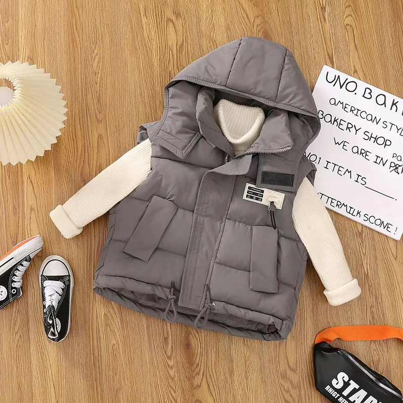 IYEAL Winter Children\'s Vest Thick Down Cotton Warm Girls Outerwear Coats Kids Boys Clothes Hooded Jackets Autumn Waistcoats