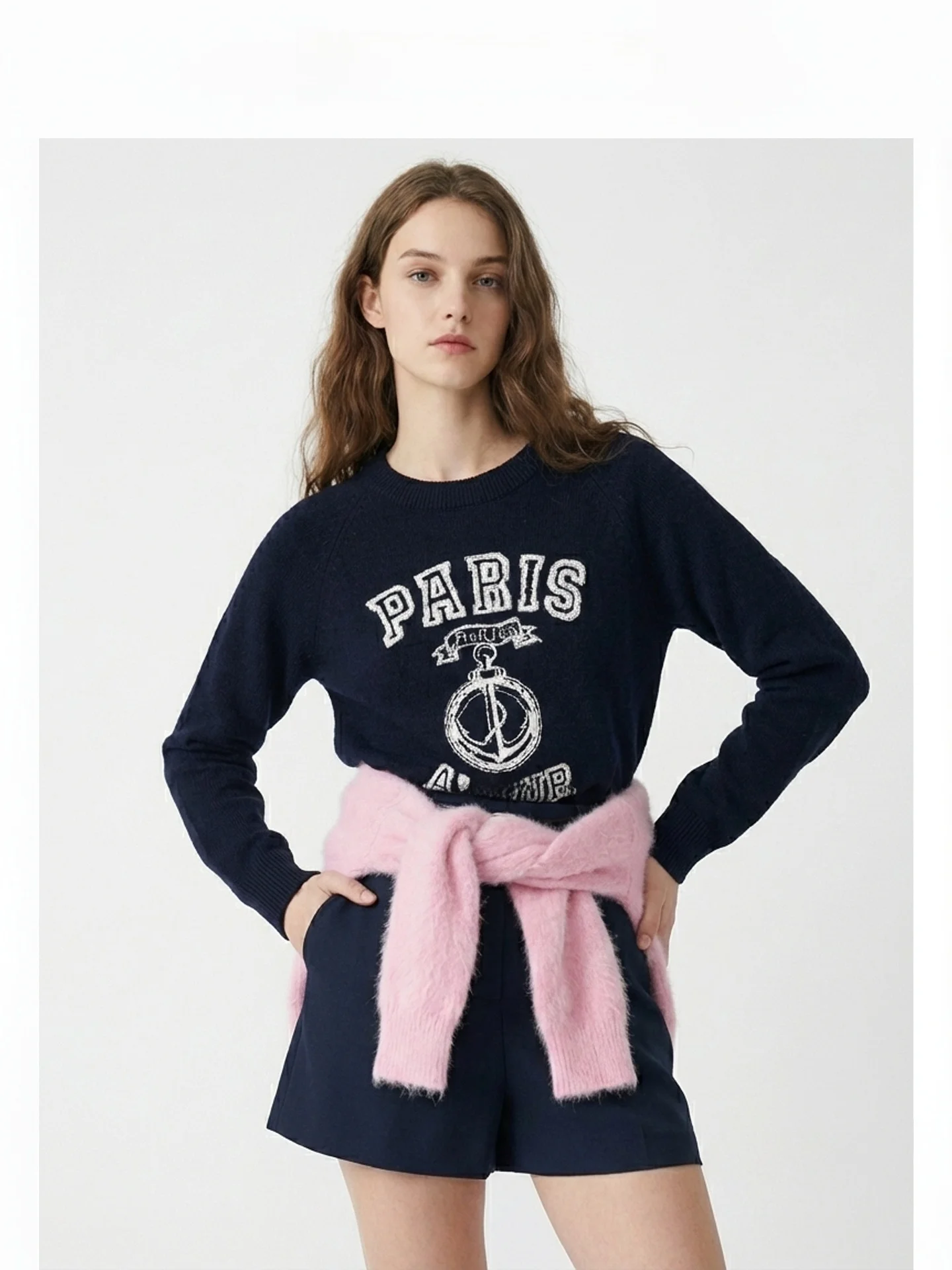 

Американский ретро-пуловер с круглым вырезом, женский, с буквенным принтом, в стиле колледж, вязаный, универсальный, стройнящий топ