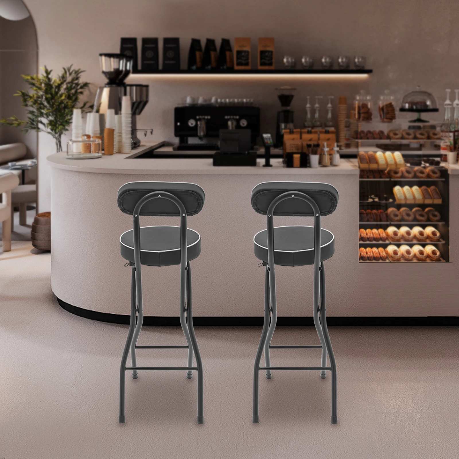 25.6インチ容量の折りたたみ式ハイチェアバースツール2個、クッション付き、滑り止め足、キッチン、ダイニングルーム、カフェでの使用に最適
