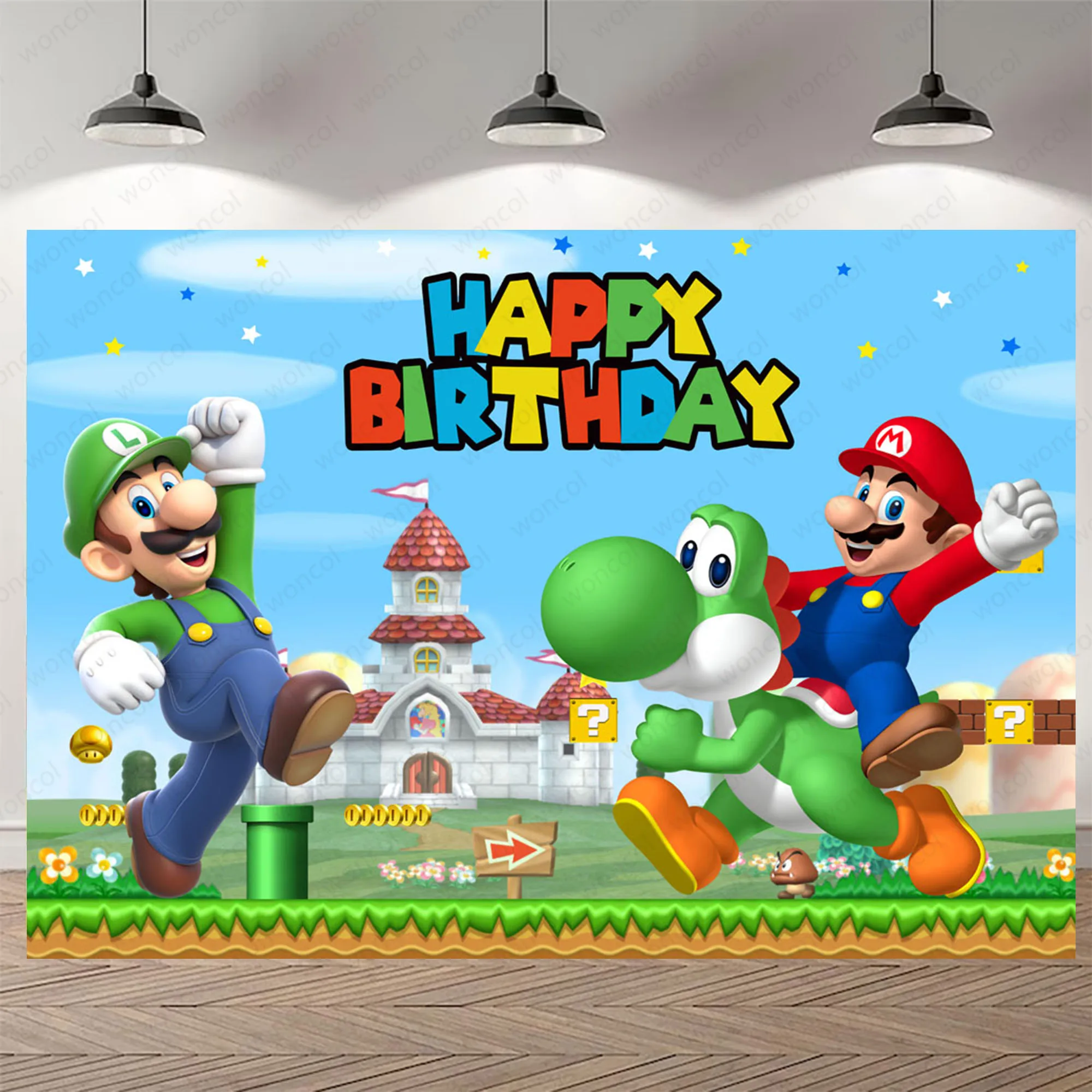 Cenário de Super Mario Bros para meninos, fotografia de vinil, banner dos desenhos animados, adereços de estúdio, decoração de aniversário