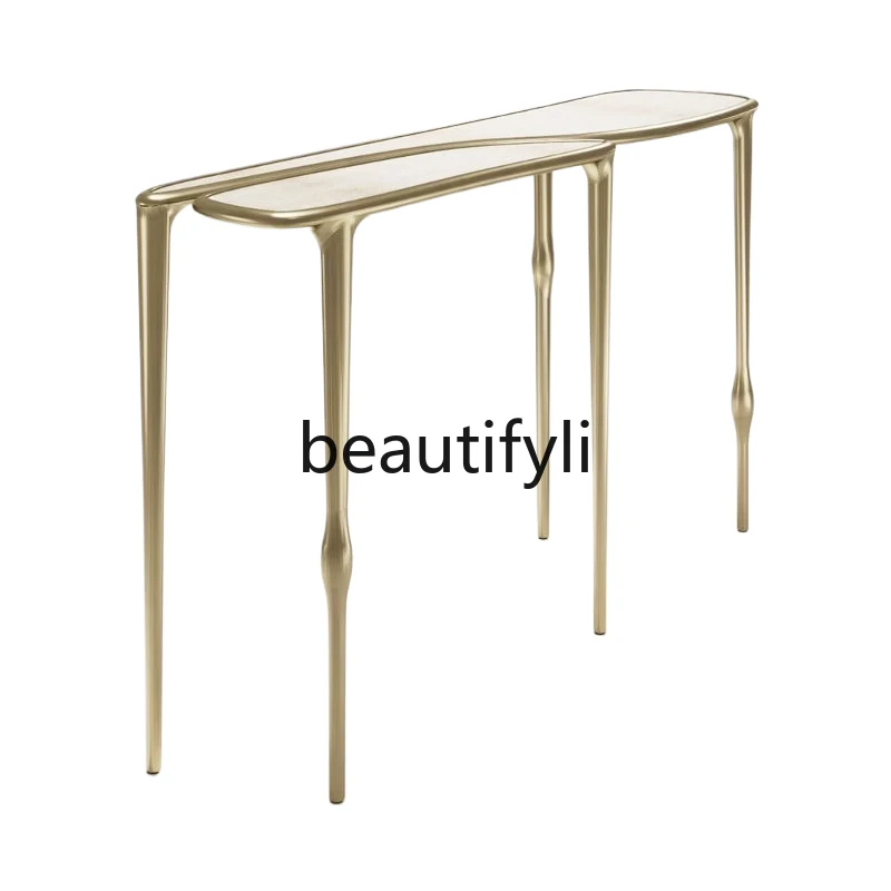 

Stainless steel special-shaped entrance table Modern entry living room decoration strip case Light luxury wall entrance table